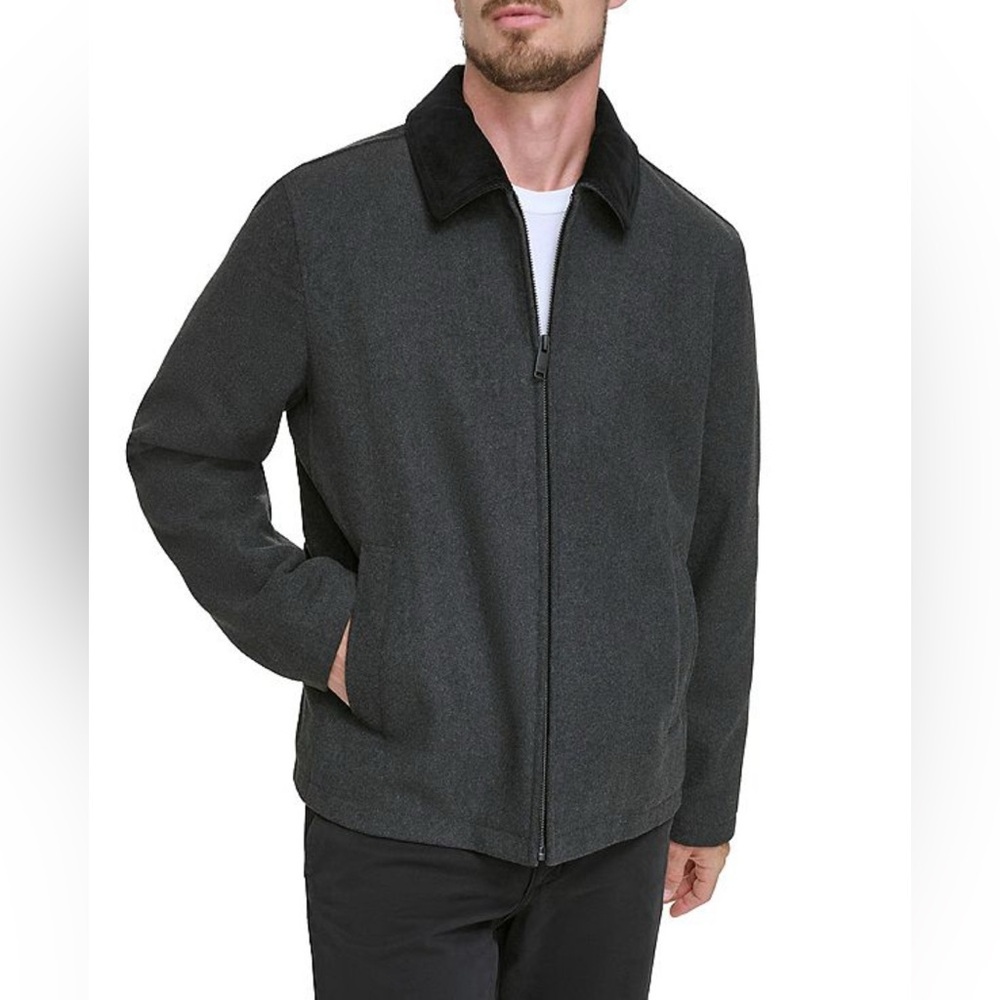 Dockers Men's XL Charcoal Gray Wool Blend Corduroy Collar Bomber Jacket NEW
